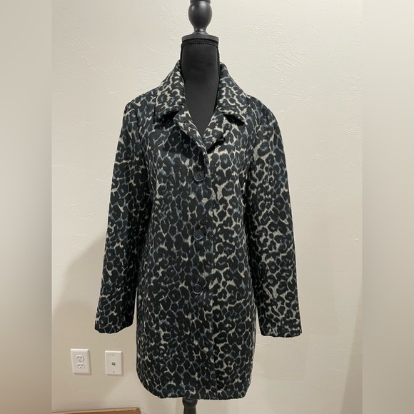 LOFT Snow Leopard Womens Pea Coat medium Ann Taylor - Picture 1 of 6